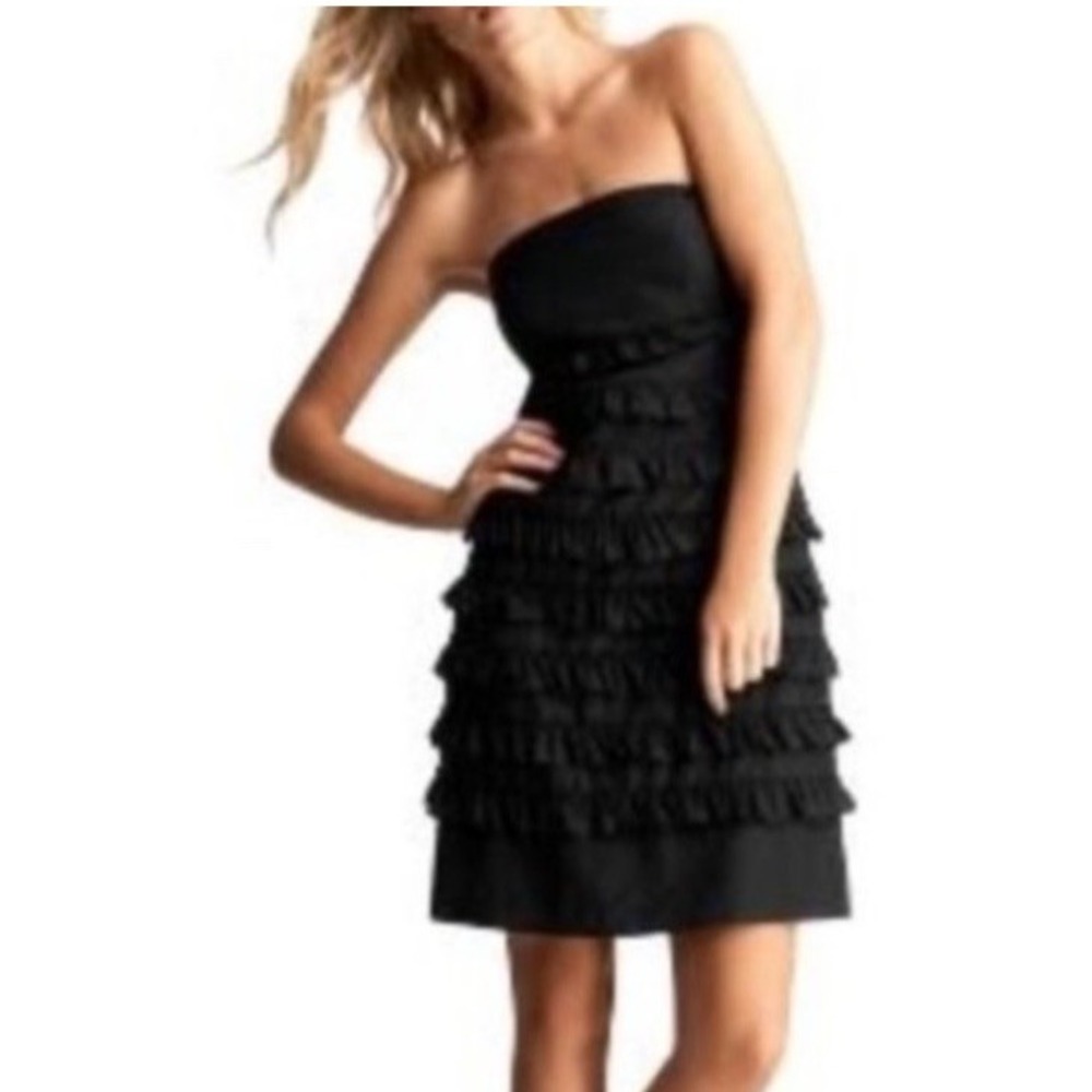 Gap Black Silk Cotton Strapless Tiered Ruffle Cocktail Dress 4 Tall HOL08